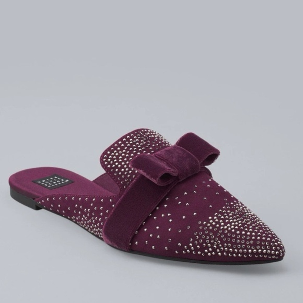 White House Black Market Purple Velvet Mules